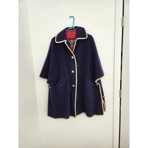 Vintage Loden King Alpine‎ Loden Coat Navy Cream Trim W. Germany cape 70s